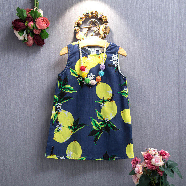 Kids Dresses for Girls Children Girl Summer Dress Kids Clothes ropa de ninas Cotton Lemon Print Yellow Sundress Girls Dresses-Dollar Bargains Online Shopping Australia