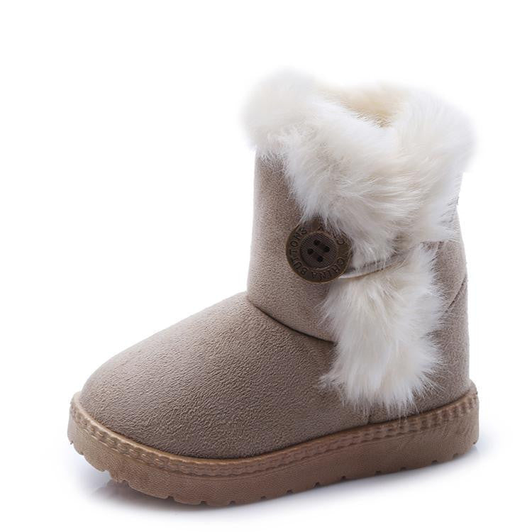 Winter Children Boots Bailey Button Thick Warm Shoes Cotton-Padded Suede Boys Girls Snow Boots Girl Ankle Booties Kids Shoe-Dollar Bargains Online Shopping Australia