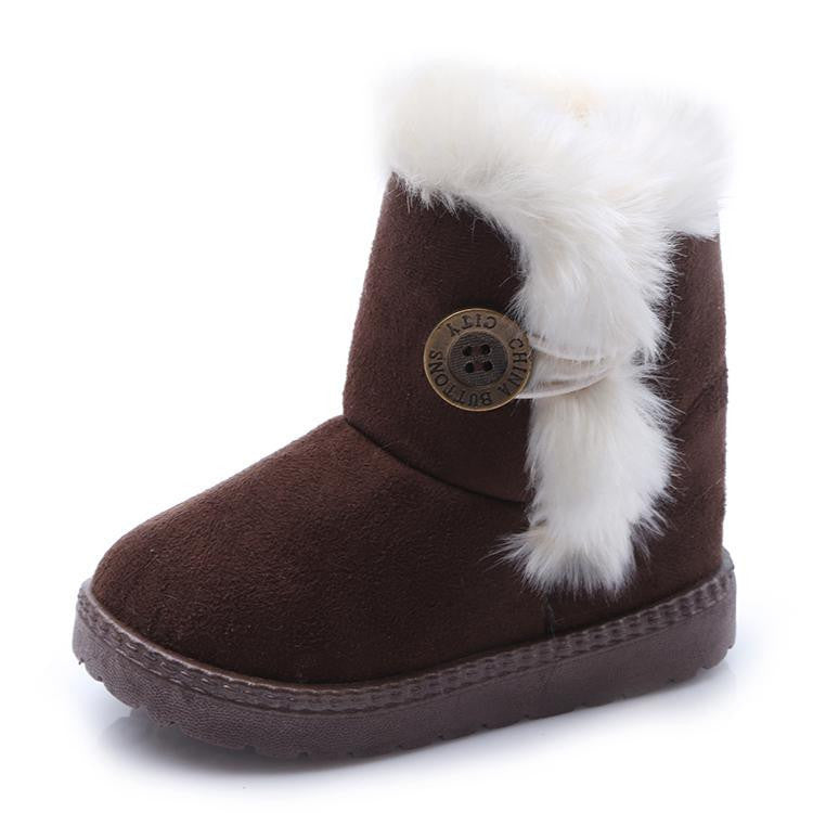 Winter Children Boots Bailey Button Thick Warm Shoes Cotton-Padded Suede Boys Girls Snow Boots Girl Ankle Booties Kids Shoe-Dollar Bargains Online Shopping Australia