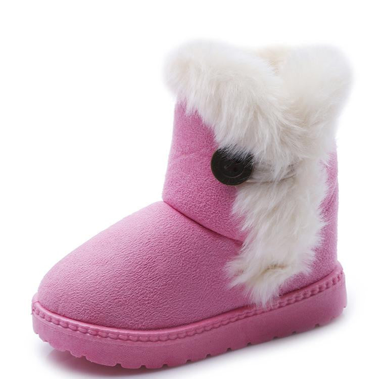 Winter Children Boots Bailey Button Thick Warm Shoes Cotton-Padded Suede Boys Girls Snow Boots Girl Ankle Booties Kids Shoe-Dollar Bargains Online Shopping Australia