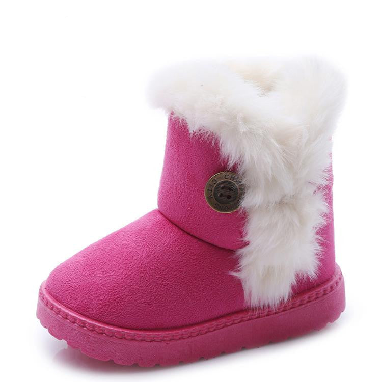 Winter Children Boots Bailey Button Thick Warm Shoes Cotton-Padded Suede Boys Girls Snow Boots Girl Ankle Booties Kids Shoe-Dollar Bargains Online Shopping Australia