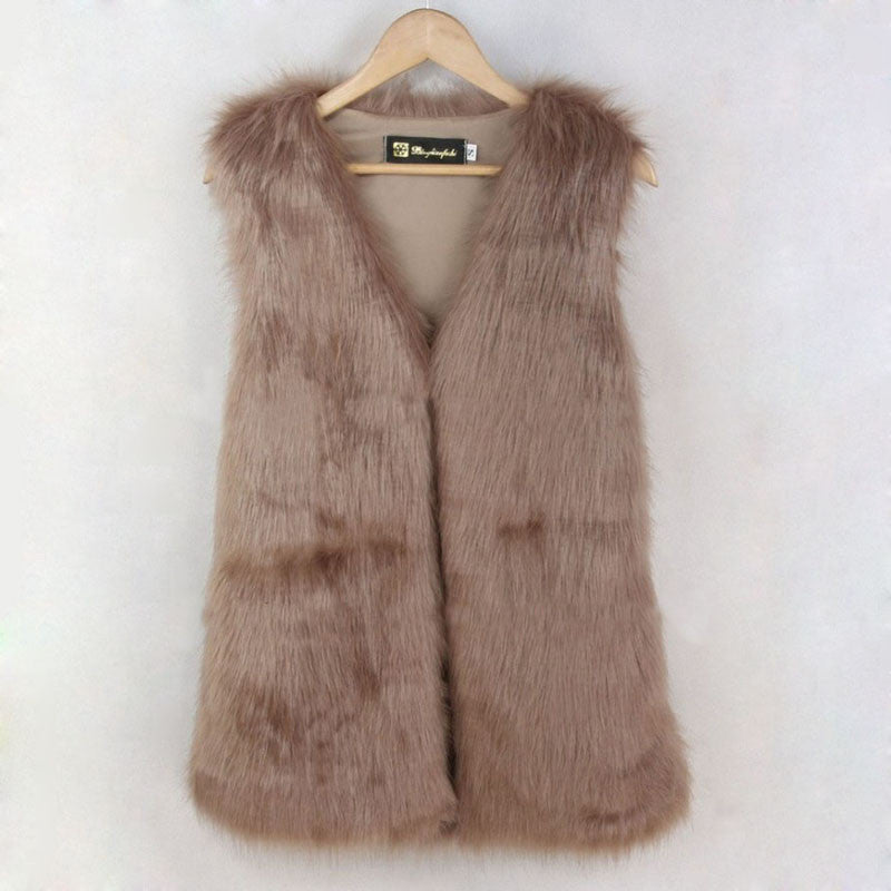 Ladies Autumn & Winter Warm Sleeveless Fake Fur V-neck Long Waistcoat Design Outwear Vest High Quality-Dollar Bargains Online Shopping Australia