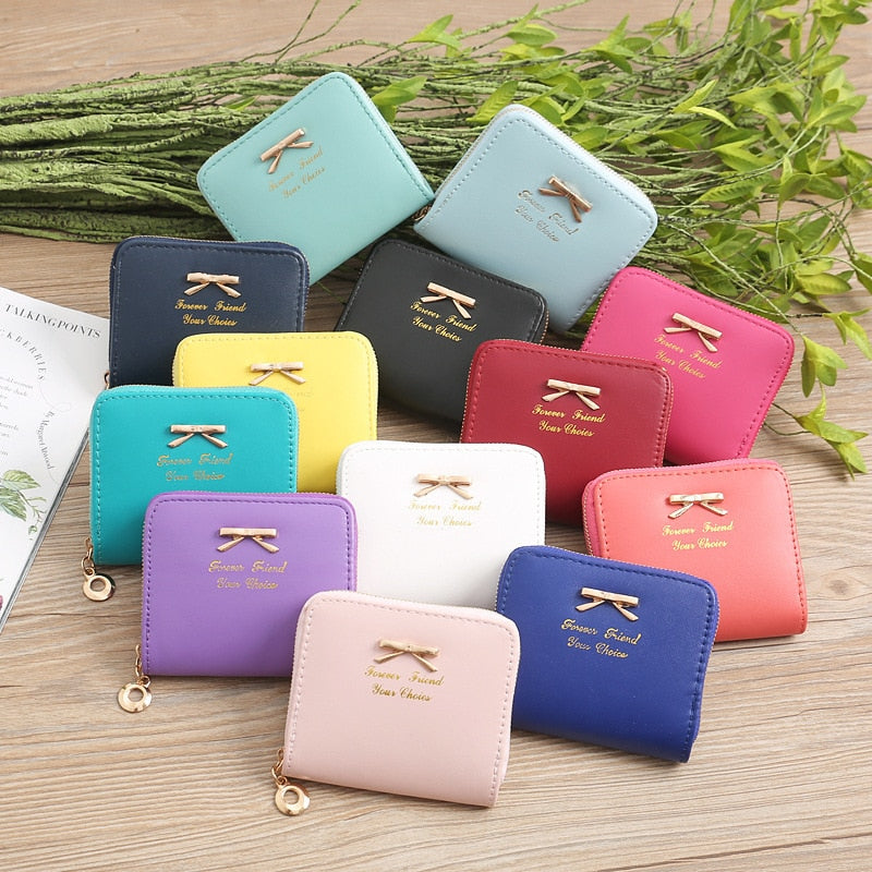 Wallet Female Short For Coins New Cute Candy Bow Women Small Leather Wallets Zipper Purses Girls Lady Purse-Dollar Bargains Online Shopping Australia