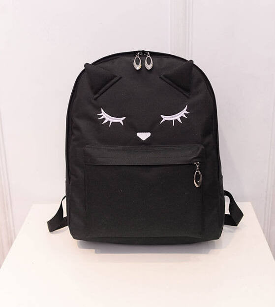 Cute Cartoon Embroidery Cat Printing Backpack Canvas Backpacks For Teenage Girls College Style Casual Backpack Sac Mochilas-Dollar Bargains Online Shopping Australia