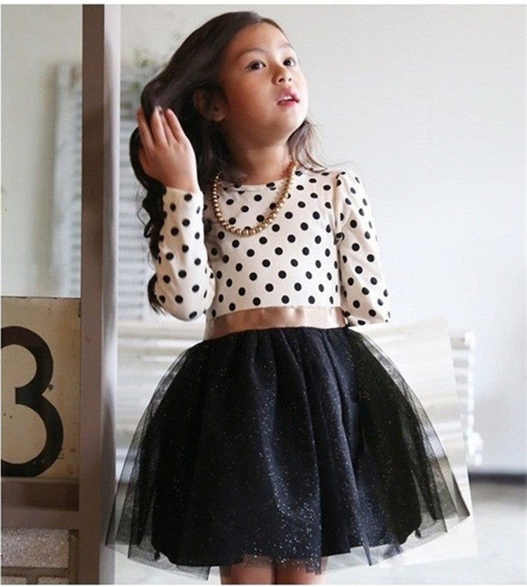 Autumn Winter Kids Toddlers Girls Dresses Polka Dot Bow-Knot Long Sleeve Dress Girl Clothing Party Kids Clothes 3-8Year-Dollar Bargains Online Shopping Australia