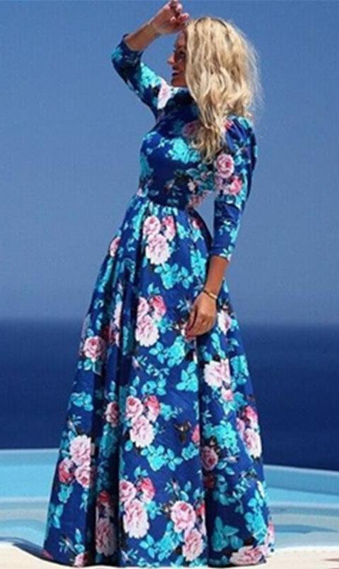 Women Summer Dress Print Long Maxi Dresses Beach Dress Long Sleeve Boh Women Summer Dress Print Long Maxi Dresses Beach Dress Long Sleeve Boh