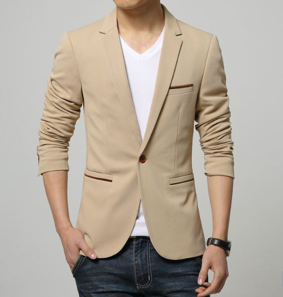 Mens slim fit fashion cotton blazer Suit Jacket black blue beige plus size M to 6XL Male blazers Mens coat Wedding dress-Dollar Bargains Online Shopping Australia