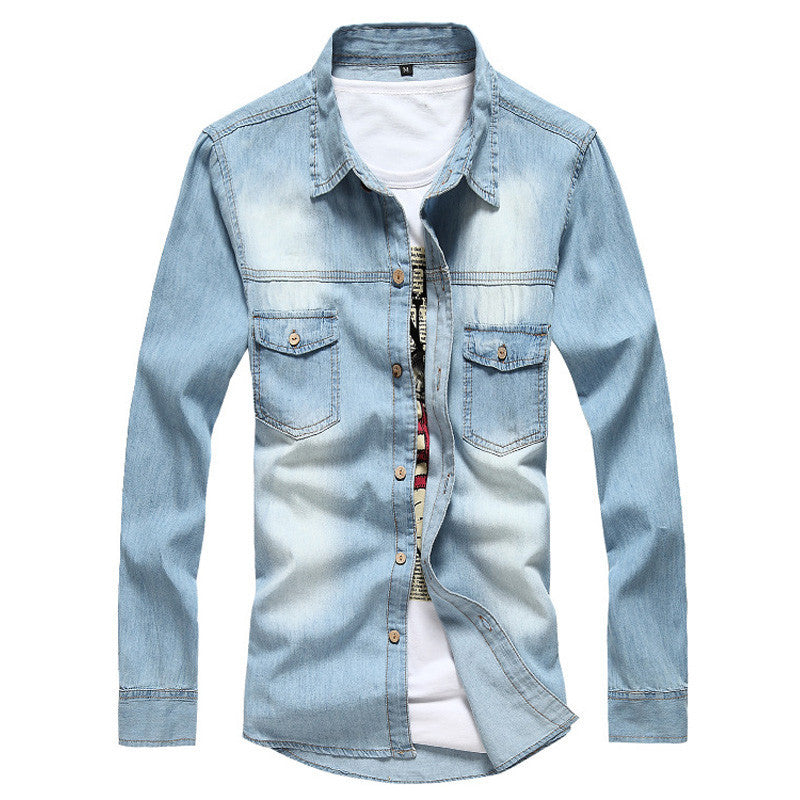 Vintage Men's Fashion Breathable Denim Thin Jacket Long Sleeve Light Blue-Dollar Bargains Online Shopping Australia