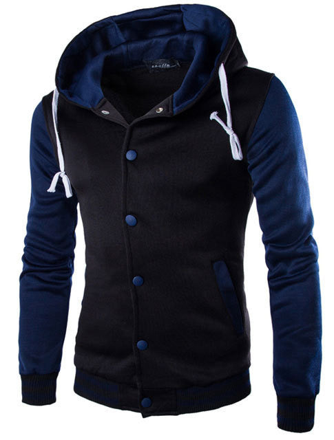 Hooded Baseball Jacket Men Fashion Design Black Mens Slim Fit Varsity Jacket Brand Stylish College-Dollar Bargains Online Shopping Australia