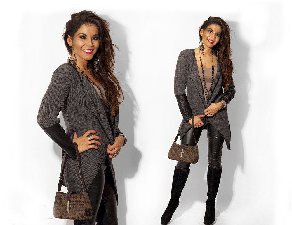 summer fashion long sleeve leather female blouses sweater casual cardigan woman jacket and coat white grey black-Dollar Bargains Online Shopping Australia