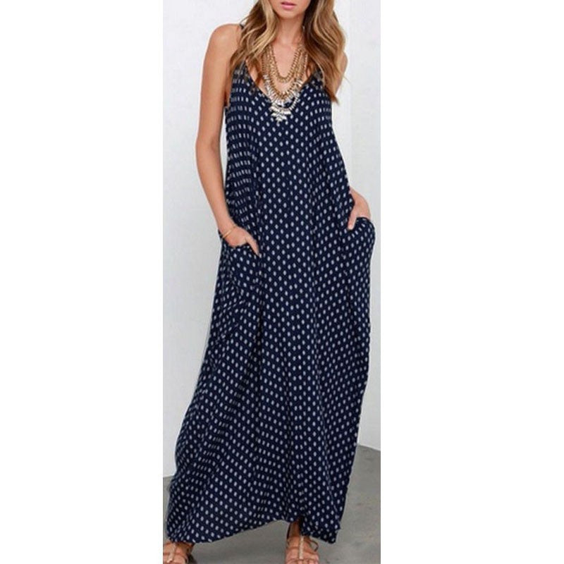 6 Color Women Strapless Polka Dot Casual Loose Long Maxi Summer Dress Cotton Beach de verano Vestidos Plus Size-Dollar Bargains Online Shopping Australia