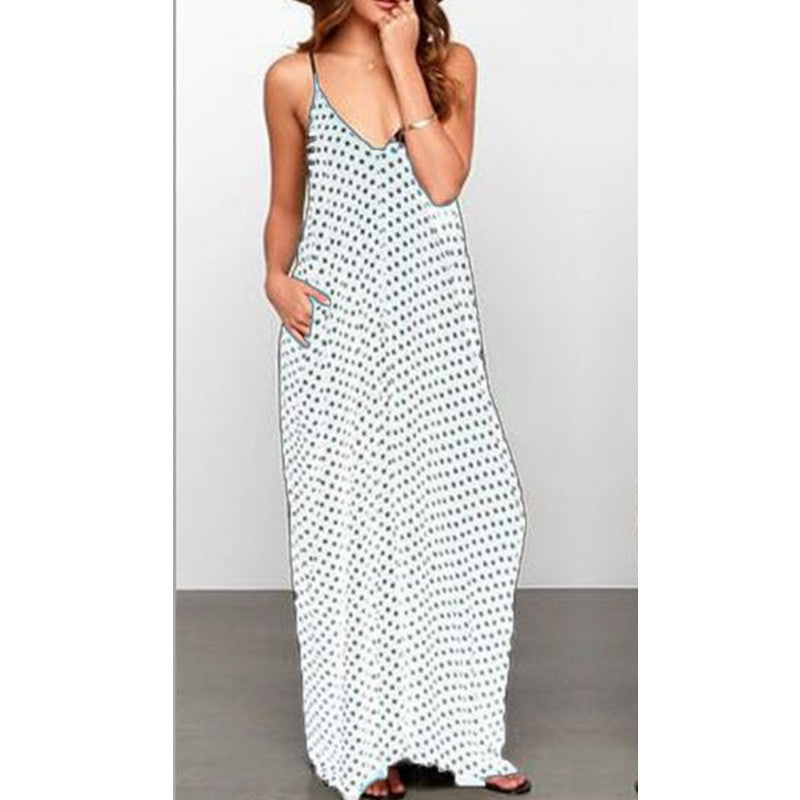 6 Color Women Strapless Polka Dot Casual Loose Long Maxi Summer Dress Cotton Beach de verano Vestidos Plus Size-Dollar Bargains Online Shopping Australia