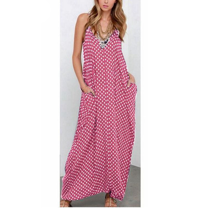 6 Color Women Strapless Polka Dot Casual Loose Long Maxi Summer Dress Cotton Beach de verano Vestidos Plus Size-Dollar Bargains Online Shopping Australia