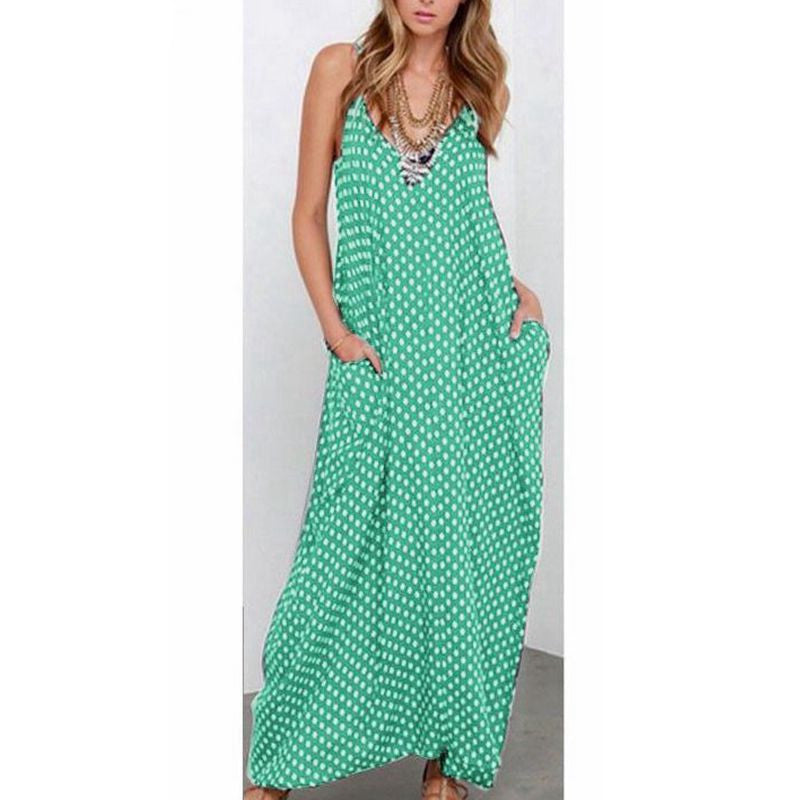 6 Color Women Strapless Polka Dot Casual Loose Long Maxi Summer Dress Cotton Beach de verano Vestidos Plus Size-Dollar Bargains Online Shopping Australia