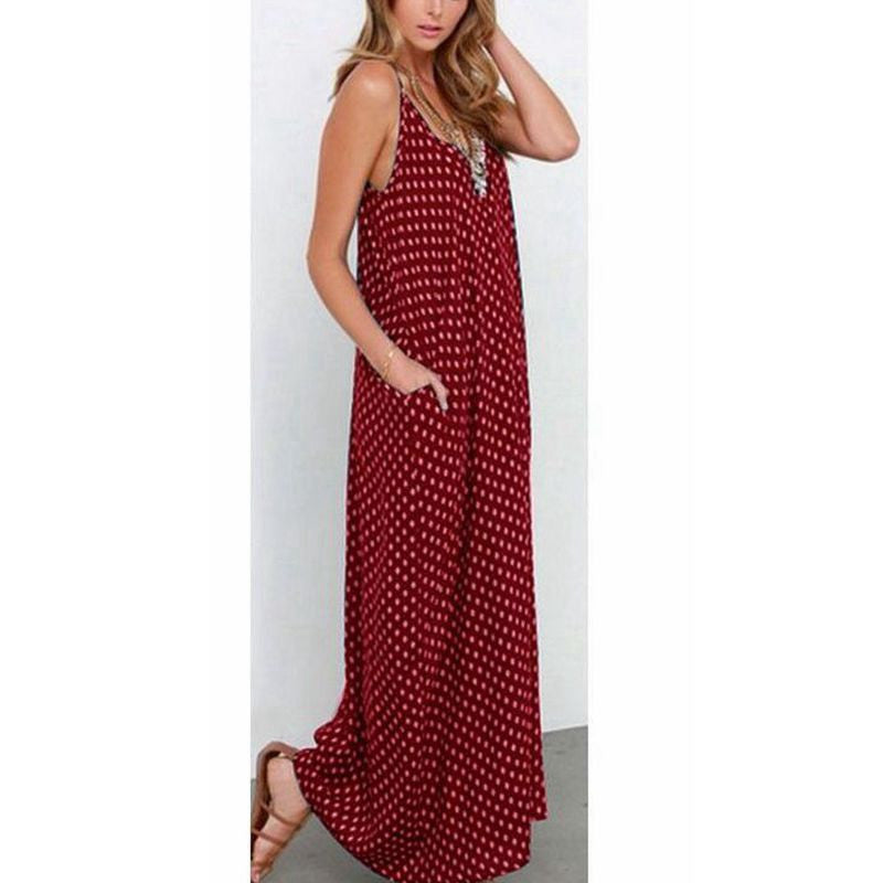 6 Color Women Strapless Polka Dot Casual Loose Long Maxi Summer Dress Cotton Beach de verano Vestidos Plus Size-Dollar Bargains Online Shopping Australia