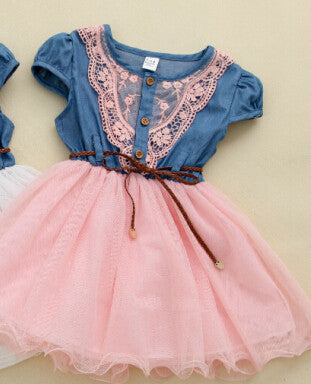Girl Summer Denim Dress for kids Jeans Tutu Dresses Cute Beautiful with belt Children Dresses-Dollar Bargains Online Shopping Australia