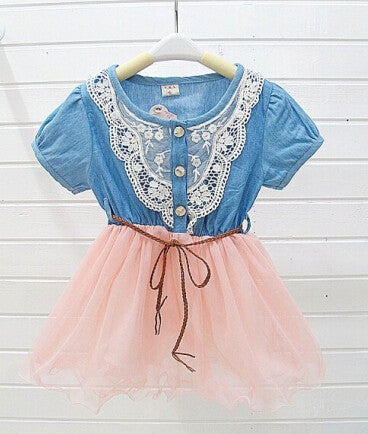 Girl Summer Denim Dress for kids Jeans Tutu Dresses Cute Beautiful with belt Children Dresses-Dollar Bargains Online Shopping Australia
