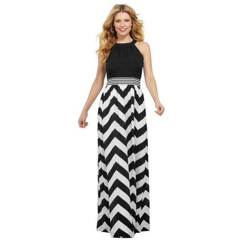 Women Striped Long Maxi Dress Ladies Summer Boho Beach Elegant Sundress-Dollar Bargains Online Shopping Australia