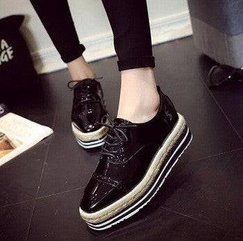 Women Creepers Platform Shoes Patent Leather Oxfords Spring Flats Casual Lace-Up Women Brogue Shoes 3D07-Dollar Bargains Online Shopping Australia