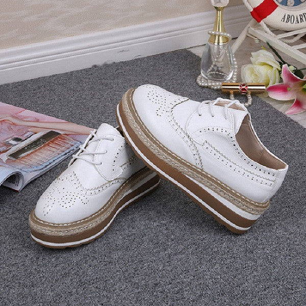 Women Creepers Platform Shoes Patent Leather Oxfords Spring Flats Casual Lace-Up Women Brogue Shoes 3D07-Dollar Bargains Online Shopping Australia