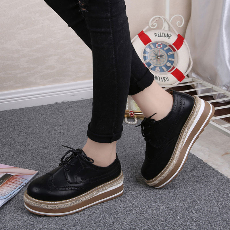 Women Creepers Platform Shoes Patent Leather Oxfords Spring Flats Casual Lace-Up Women Brogue Shoes 3D07-Dollar Bargains Online Shopping Australia