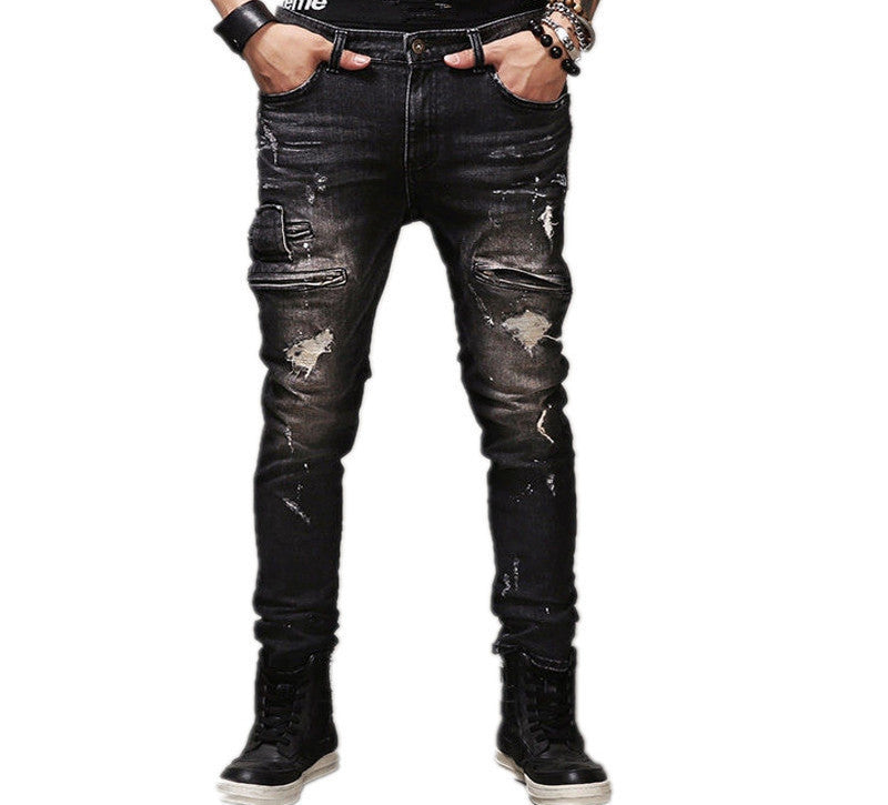 High Quality Mens Ripped Biker Jeans 100% Cotton Black Slim Fit Motorcycle Jeans Men Vintage Distressed Denim Jeans Pants Q1566-Dollar Bargains Online Shopping Australia