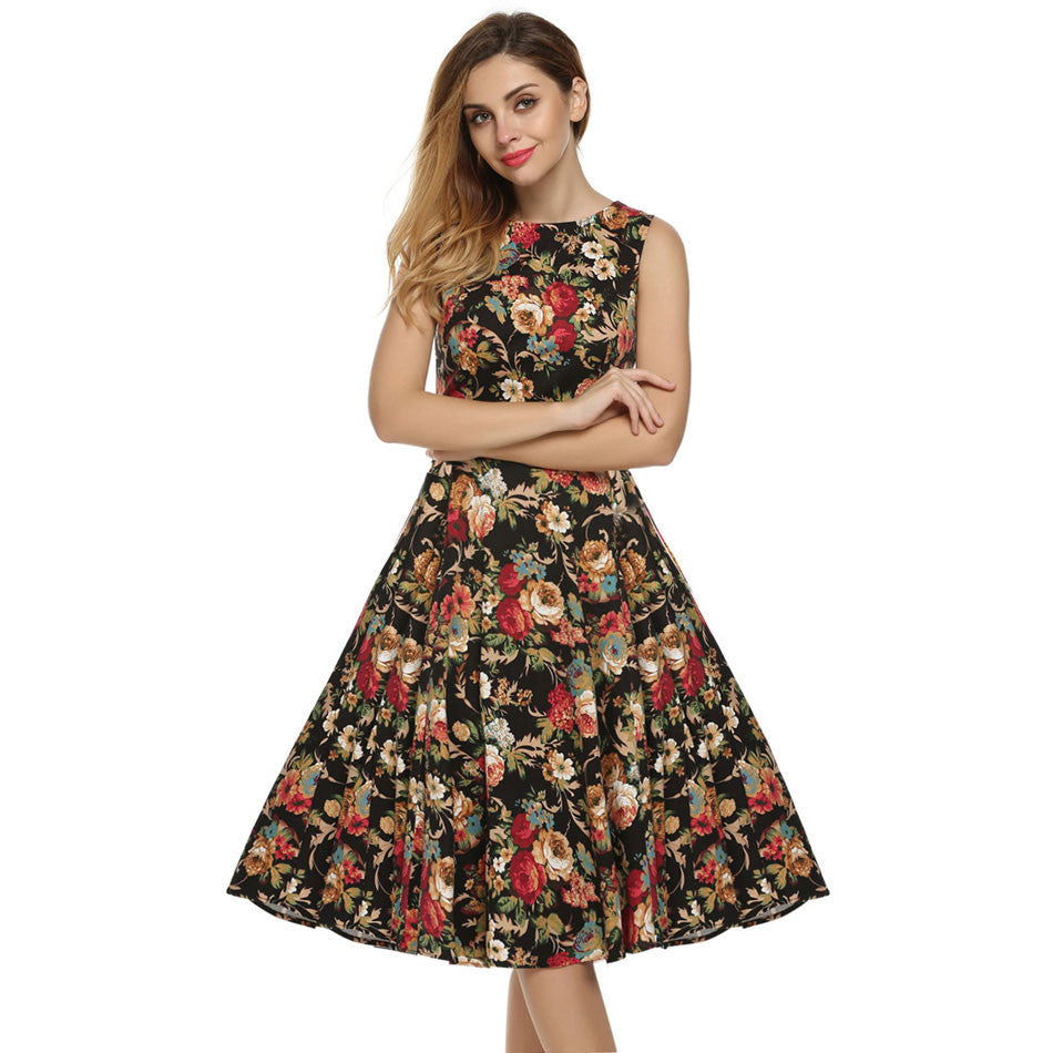 Women Dress Retro Vintage 1950s 60s Rockabilly Floral Swing Summer Dresses Elegant Bow-knot Tunic Vestidos-Dollar Bargains Online Shopping Australia