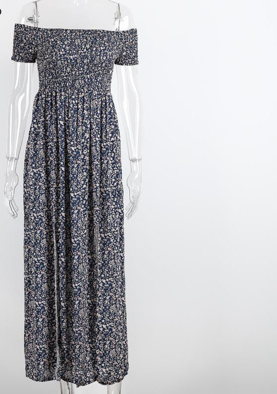 side split off shoulder print summer dress High waist pleated maxi dress women Vintage beach dress-Dollar Bargains Online Shopping Australia