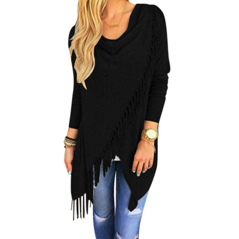Autumn Winter Cape Poncho Fashion Womens Capes And Ponchoes Women Oversized Sweater With Tassel Turtleneck Sweater Plus Size XXL-Dollar Bargains Online Shopping Australia