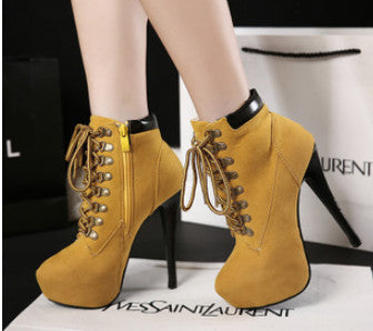 Autumn Winter Women Thin High Heels Almond Toe Pumps Lace Up Fine Cross Strap Short Plush Evening Party Ankle Boots-Dollar Bargains Online Shopping Australia