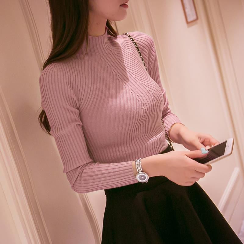 Spring Fashion Women sweater high elastic Solid Turtleneck sweater women slim tight Bottoming Knitted Pullovers-Dollar Bargains Online Shopping Australia