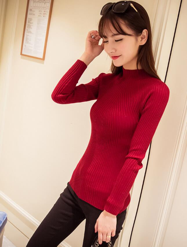 Spring Fashion Women sweater high elastic Solid Turtleneck sweater women slim tight Bottoming Knitted Pullovers-Dollar Bargains Online Shopping Australia