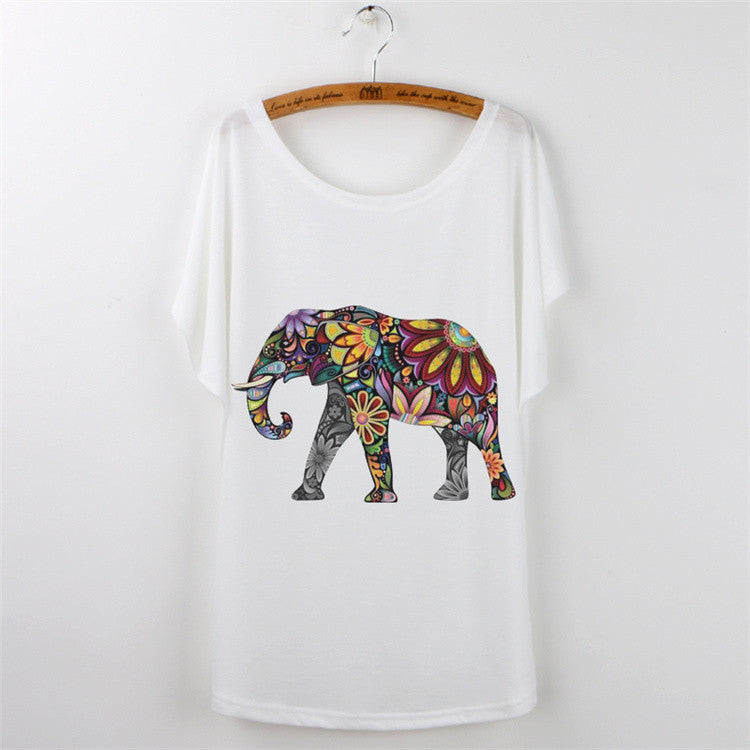Fashion Summer Tee Shirt Women T-shirt Harajuku Elephant Animal Print Short Sleeve Camisetas Mujer White T shirt Women Tops-Dollar Bargains Online Shopping Australia