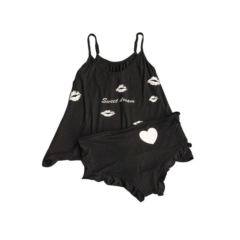 Summer Women Sleepwear Letter Print Braces Shirts+Shorts Underwear Pajamas Set-Dollar Bargains Online Shopping Australia