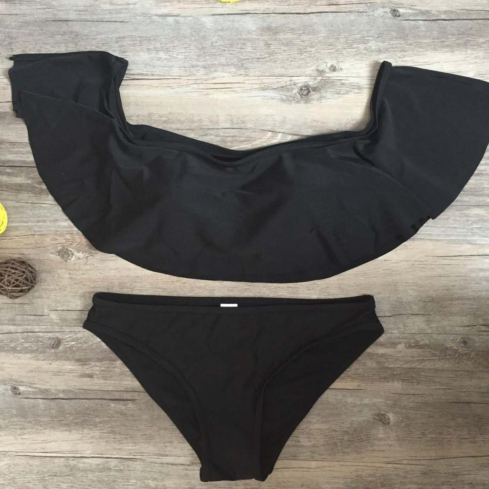 Women Push Up Bikini Set Vintage Biquini Ruffled Swimsuit Sexy Print Swmwear Beach Swim Wear Bathing Suit with Cap 1835-Dollar Bargains Online Shopping Australia