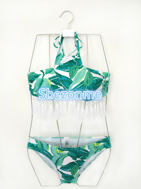 Women Push Up Bikini Set Vintage Biquini Ruffled Swimsuit Sexy Print Swmwear Beach Swim Wear Bathing Suit with Cap 1835-Dollar Bargains Online Shopping Australia