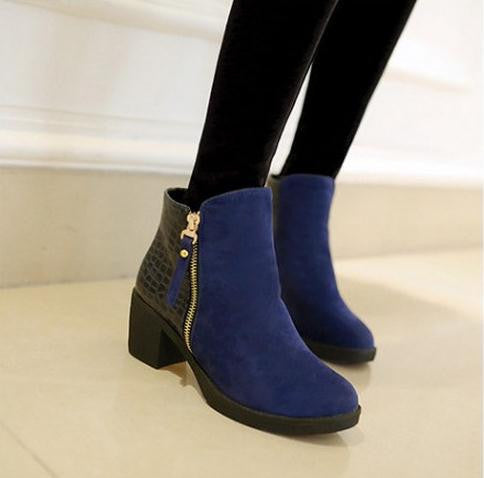 women boots fashion autumn ankle boots pu leather shoes woman suede Splice black blue high heels boots shoes women AA223-Dollar Bargains Online Shopping Australia