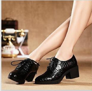 Fashion Patent Leather High Heels Oxford Shoes For Women Genuine Leather Thick Heel Women Pumps Woman Casual Shoes-Dollar Bargains Online Shopping Australia