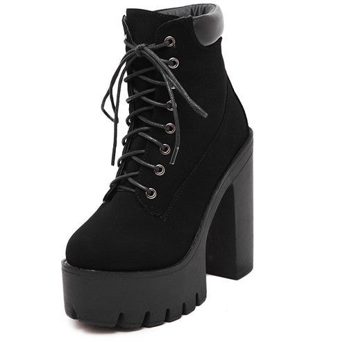 Fashion Autumn And Winter Platform Ankle Boots Women Lace Up Thick Heel Martin Boots Ladies Worker Boots Black Size 35-39-Dollar Bargains Online Shopping Australia