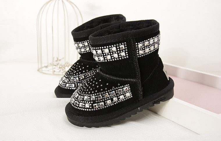 winter children snow boots reihnstone kids leather boots warm shoes with fur princess baby girls ankle boots-Dollar Bargains Online Shopping Australia