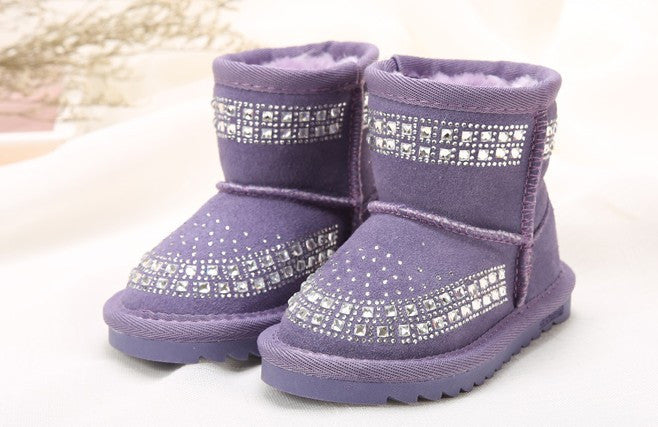 winter children snow boots reihnstone kids leather boots warm shoes with fur princess baby girls ankle boots-Dollar Bargains Online Shopping Australia