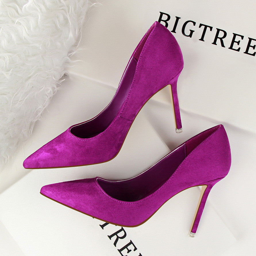 Women Pumps Classice High Heels Shoes Fashion Suede Flock Purple Sexy Slim Pointed OL Office Singles Heeled Shoes 34 G516-1-Dollar Bargains Online Shopping Australia