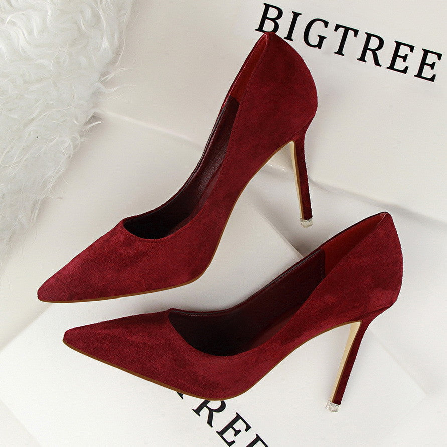 Women Pumps Classice High Heels Shoes Fashion Suede Flock Purple Sexy Slim Pointed OL Office Singles Heeled Shoes 34 G516-1-Dollar Bargains Online Shopping Australia