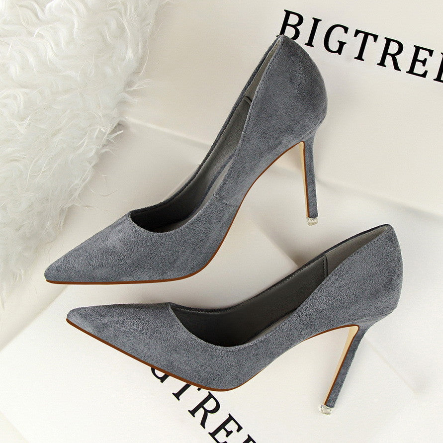 Women Pumps Classice High Heels Shoes Fashion Suede Flock Purple Sexy Slim Pointed OL Office Singles Heeled Shoes 34 G516-1-Dollar Bargains Online Shopping Australia