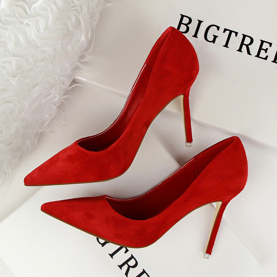 Women Pumps Classice High Heels Shoes Fashion Suede Flock Purple Sexy Slim Pointed OL Office Singles Heeled Shoes 34 G516-1-Dollar Bargains Online Shopping Australia