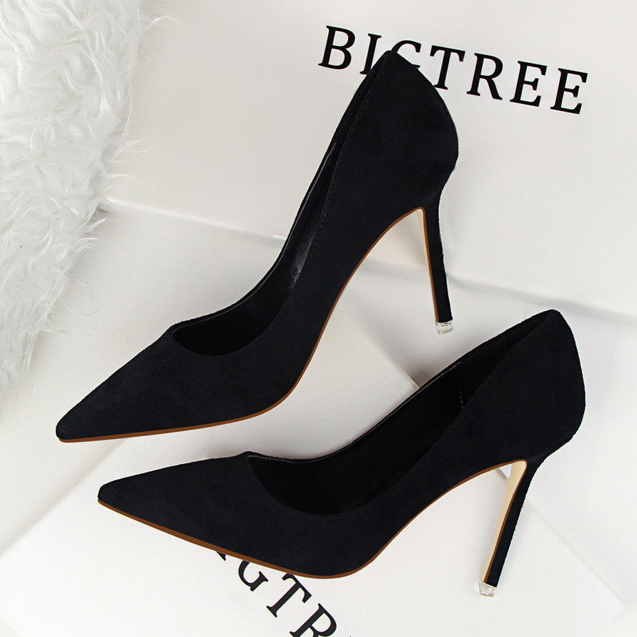 Women Pumps Classice High Heels Shoes Fashion Suede Flock Purple Sexy Slim Pointed OL Office Singles Heeled Shoes 34 G516-1-Dollar Bargains Online Shopping Australia