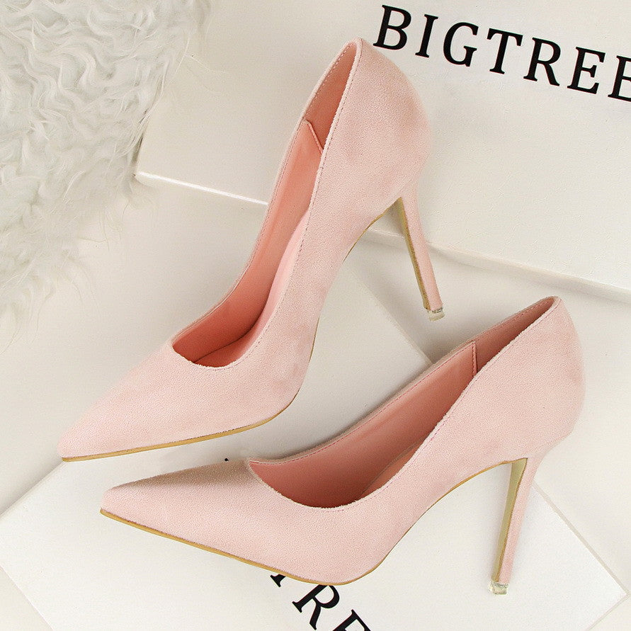 Women Pumps Classice High Heels Shoes Fashion Suede Flock Purple Sexy Slim Pointed OL Office Singles Heeled Shoes 34 G516-1-Dollar Bargains Online Shopping Australia