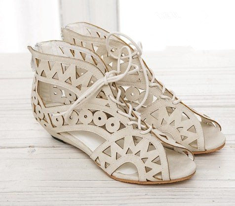 Big Size 31-43 Fashion Cutouts Lace Up Women Sandals Open Toe Low Wedges Bohemian Summer Shoes Beach shoes women AA516-Dollar Bargains Online Shopping Australia