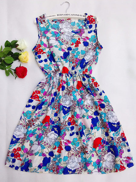 women European style plus size Fashion party Vest dress Flower prints Slim Mini Dress Spring summer dresses-Dollar Bargains Online Shopping Australia