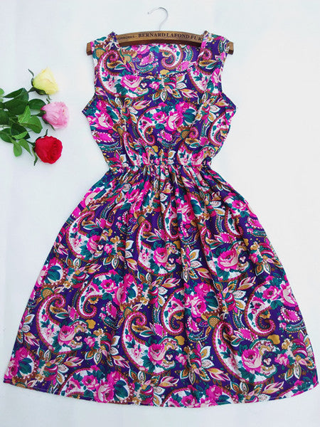 women European style plus size Fashion party Vest dress Flower prints Slim Mini Dress Spring summer dresses-Dollar Bargains Online Shopping Australia